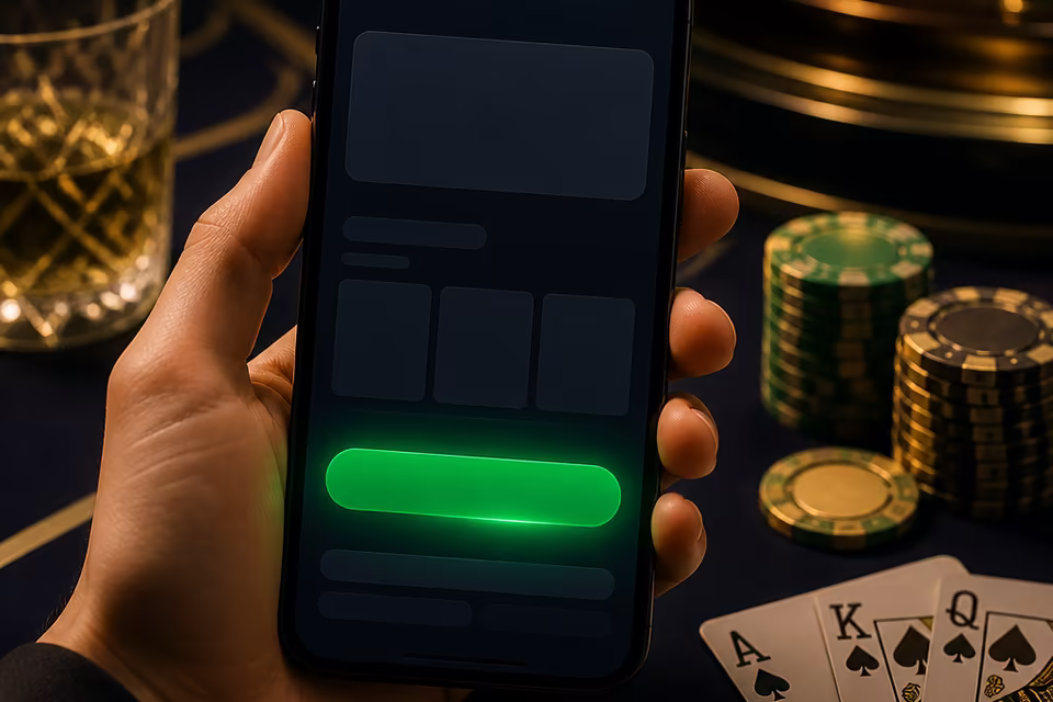 Mobile browser access shown on a smartphone casino scene