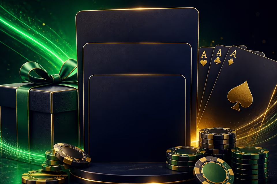 Casino bonus structure shown with blank offer cards and chips