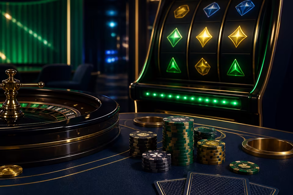 Casino game categories shown with slots and table ambience