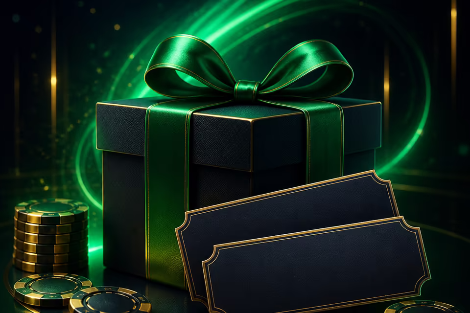 No-deposit eligibility shown with gift and blank ticket shapes